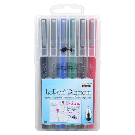 Marvy Uchida LePen Pigment Pens, Primary Colors, 6PK UCH49006A